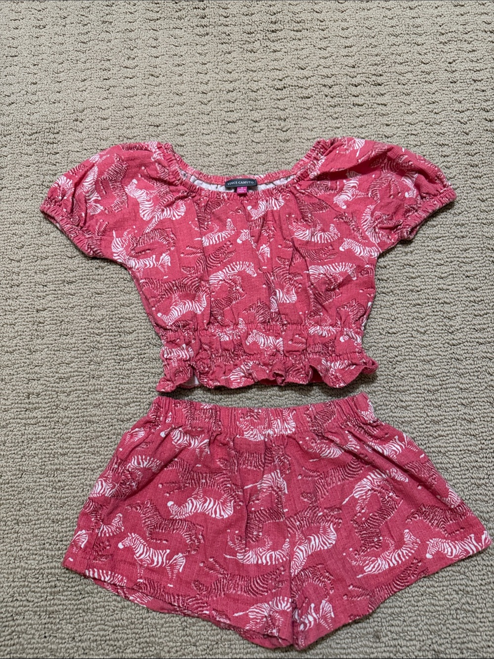Vince Camuto Girls' Pink/Peach Zebra Crop Top & Shorts Set, Size 5.